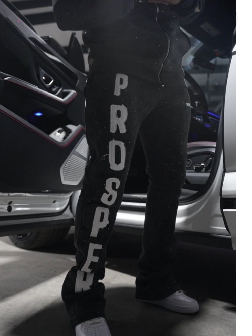 Black 'PROSPER' Rhinestone Sweatpants - Picture 3 of 14